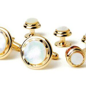 Genuine Mother of Pearl Formal Set Diamond Cut Double Tier Bezel